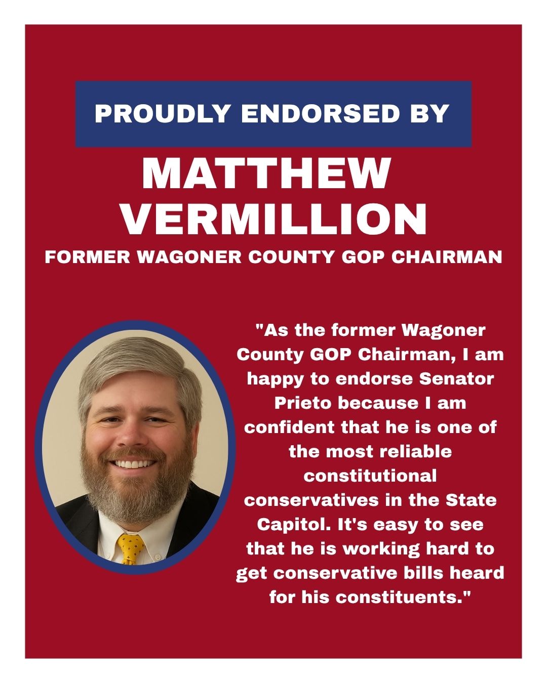 Matthew Vermillion Endorses Senator Dana Prieto